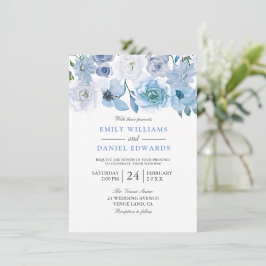 Blauer Wasserfarbenfroh Einladung (Stehend Vorderseite)