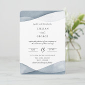 Blauer Wasserfarbenfroh Hochzeitsempfang Einladung (Stehend Vorderseite)