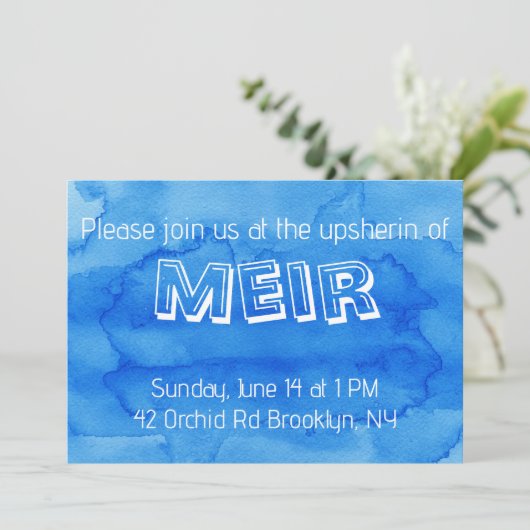 Blauer Wasserfarbenfrohe Einladung (Stehend Vorderseite)