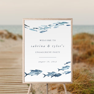 Blauer Wasserfarbenfroher Fisch Begrüßungszeichen Poster