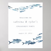 Blauer Wasserfarbenfroher Fisch Begrüßungszeichen Poster (Vorne)
