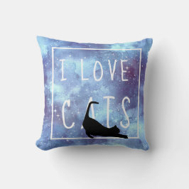 Blauer Wasserfarbengalaxie und Katze Kissen