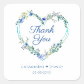 Blauer Wasserfarbenherz mit Blätter Quadratischer Aufkleber (Vorderseite)