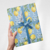 Blauer Wasserfarbenlemon und Blume Geschenkpapier