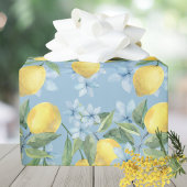 Blauer Wasserfarbenlemon und Blume Geschenkpapier