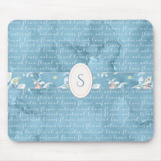 Blauer Wasserfarbenmonogramm Rustikale Maus-Pad Mousepad (Vorne)