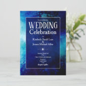 Blauer Wasserfarbennebel zum Hochzeitsempfang Einladung (Stehend Vorderseite)