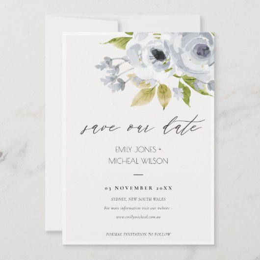 BLAUER WASSERFLORAL SAVE THE DATE (Vorderseite)