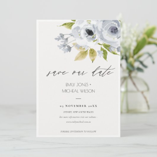 BLAUER WASSERFLORAL SAVE THE DATE (Stehend Vorderseite)