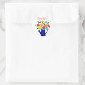 Blauer Wassertopf und gelbe rote Blume Runder Aufkleber (Tasche)