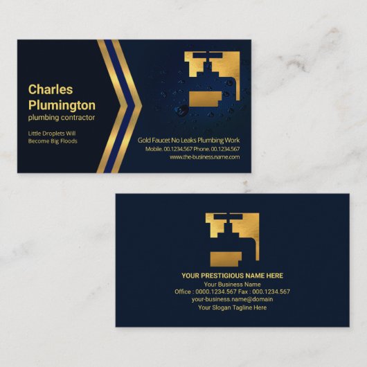 Blauer Wassertropfen Goldpfeile Klempner Visitenkarte (Vorne/Hinten)