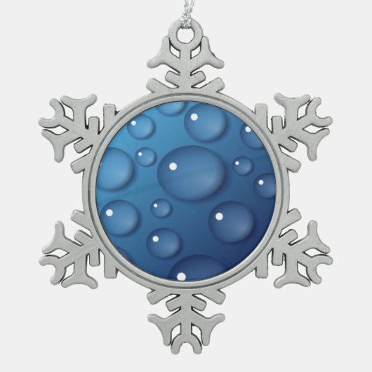 Blauer Wassertropfen Textur Schneeflocken Zinn-Ornament (Vorderseite)