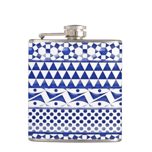 Blauer Watercolor-abstrakter aztekischer Stammes- Flachmann (Vorderseite)