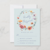 Blauer Watercolor Wildblume Blumenreath RSVP Karte (Vorderseite)