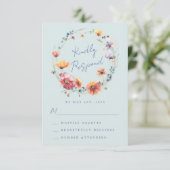 Blauer Watercolor Wildblume Blumenreath RSVP Karte (Stehend Vorderseite)
