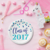 Blauer Watercolorconfetti-Abschluss 2017 Pappteller (Party)