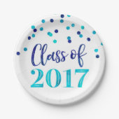 Blauer Watercolorconfetti-Abschluss 2017 Pappteller (Vorderseite)