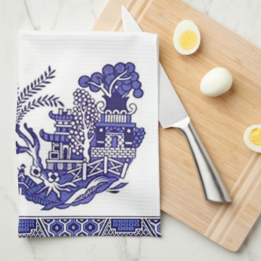 Blauer Weide-China-Entwurf Geschirrtuch (Viertel Falte)