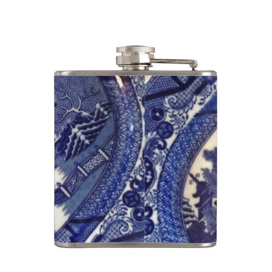 Blauer Weide-China-Platten-Muster-Entwurf Flachmann (Rückseite)