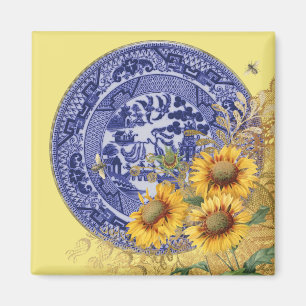 Blauer Weide-China-Platten-Sonnenblume-u. Magnet