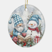 Blauer Weihnachts-Gnom Keramik Ornament (Links)