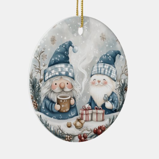 Blauer Weihnachts-Gnom  Keramik Ornament (Rechts)