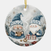 Blauer Weihnachts-Gnom  Keramik Ornament (Vorne)