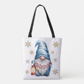 Blauer Weihnachts-Gnom mit roter Laterne und Beere Tasche (Rückseite)