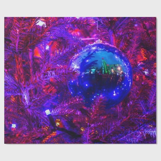 Blauer Weihnachtsball, Lila Baum Geschenkpapier (Flach)