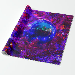 Blauer Weihnachtsball, Lila Baum Geschenkpapier