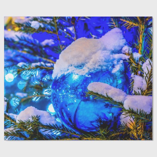 Blauer Weihnachtsball, Schnee Geschenkpapier (Flach)