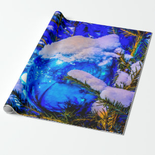 Blauer Weihnachtsball, Schnee Geschenkpapier