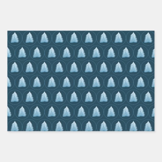 Blauer Weihnachtsbaum auf schwarz und blau Geschenkpapier Set (Vorderseite 2)