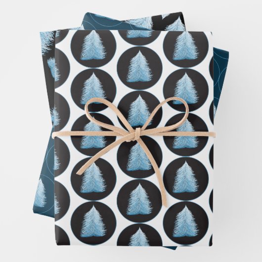 Blauer Weihnachtsbaum auf schwarz und blau Geschenkpapier Set (Beispiel)