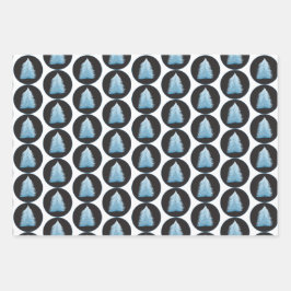 Blauer Weihnachtsbaum auf schwarz und blau Geschenkpapier Set