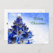 Blauer Weihnachtsbaum, Blume und Kiefern Feiertagspostkarte (Vorne/Hinten)
