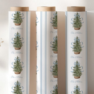 Blauer Weihnachtsbaum-Bow Preppy Weihnachten Geschenkpapier