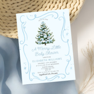 Blauer Weihnachtsbaum Ein Fröhlicher Kleiner Baby- Einladung