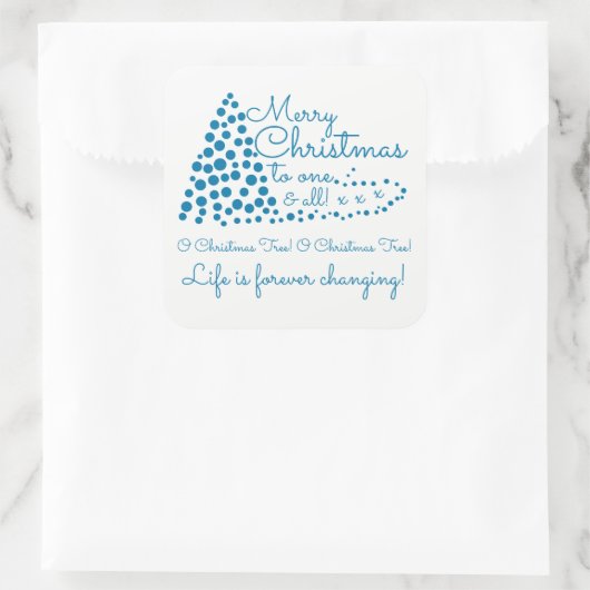 Blauer Weihnachtsbaum, Festzettel Quadratischer Aufkleber (Tasche)