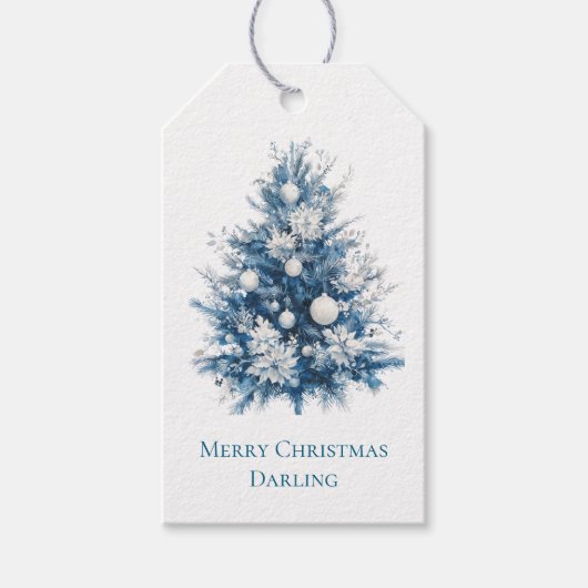 Blauer Weihnachtsbaum Geschenkanhänger (Vorderseite)