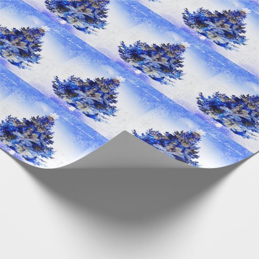 Blauer Weihnachtsbaum Geschenkpapier (Ecke)
