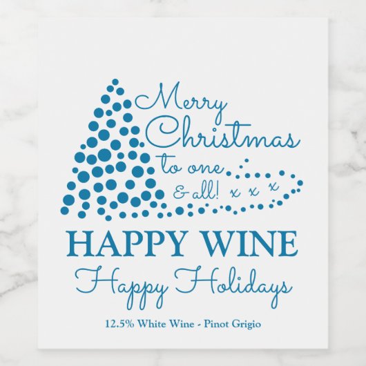 Blauer Weihnachtsbaum, glücklicher Wein Feiertage Weinetikett (Einzelnes Label)