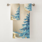 Blauer Weihnachtsbaum, Goldene Rentiere, Schneeflo Badhandtuch Set (Insitu)