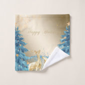 Blauer Weihnachtsbaum, Goldene Rentiere, Schneeflo Badhandtuch Set (Waschlappen)