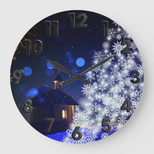 Blauer Weihnachtsbaum Große Wanduhr