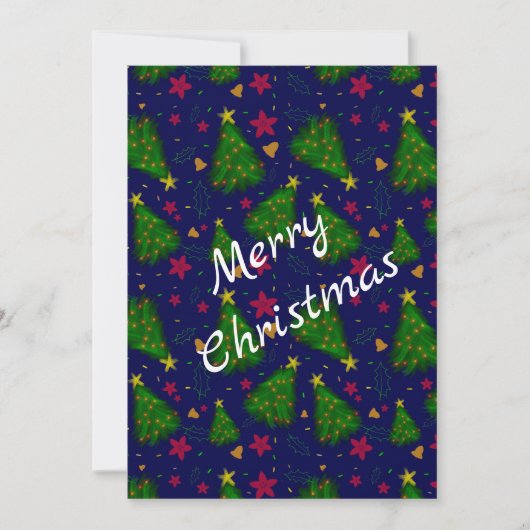 Blauer Weihnachtsbaum mit Glocken und roten Blume Einladung (Vorderseite)