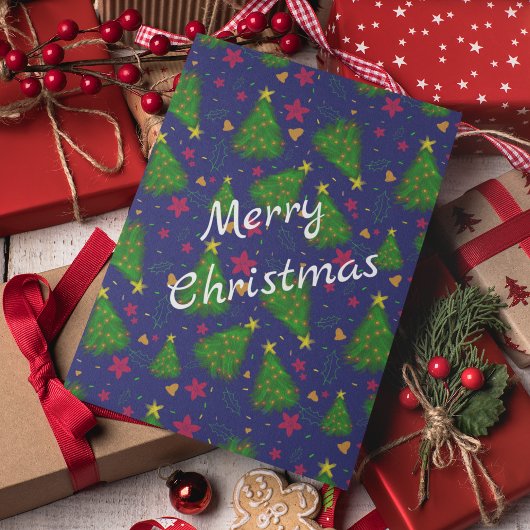 Blauer Weihnachtsbaum mit Glocken und roten Blume Einladung