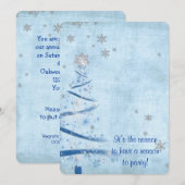 blauer Weihnachtsbaum mit Silberschneeflocken Einladung (Vorne/Hinten)