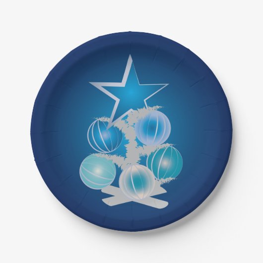 Blauer Weihnachtsbaum Pappteller (Vorderseite)