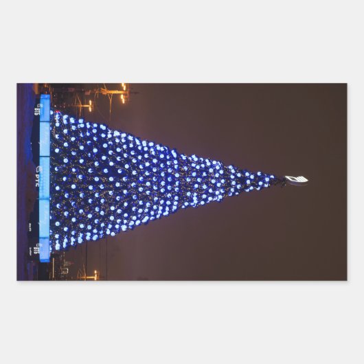 Blauer Weihnachtsbaum Rechteckiger Aufkleber (Vorderseite)